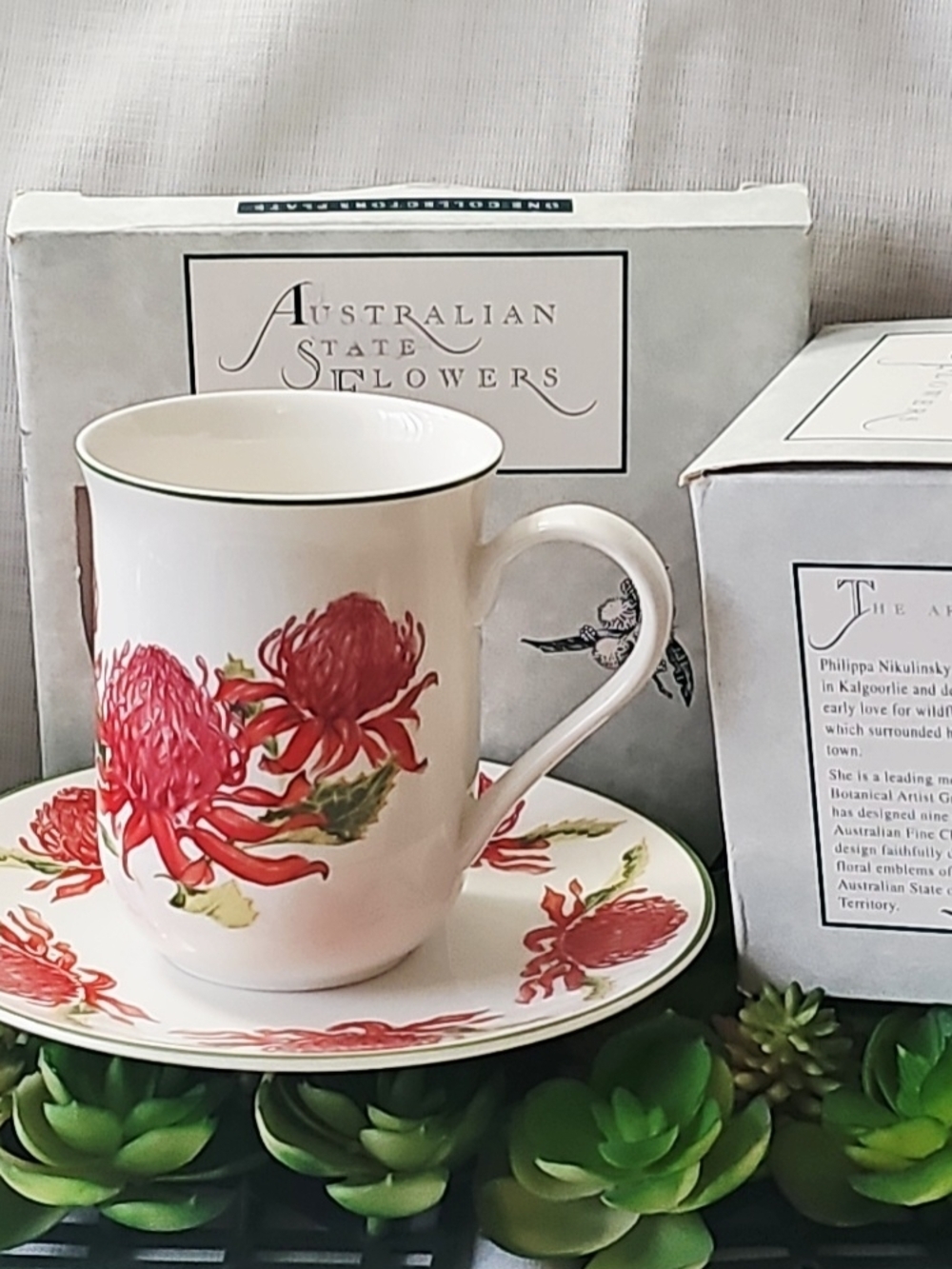 Australian State Flowers Red Waratah Mug and Saucer